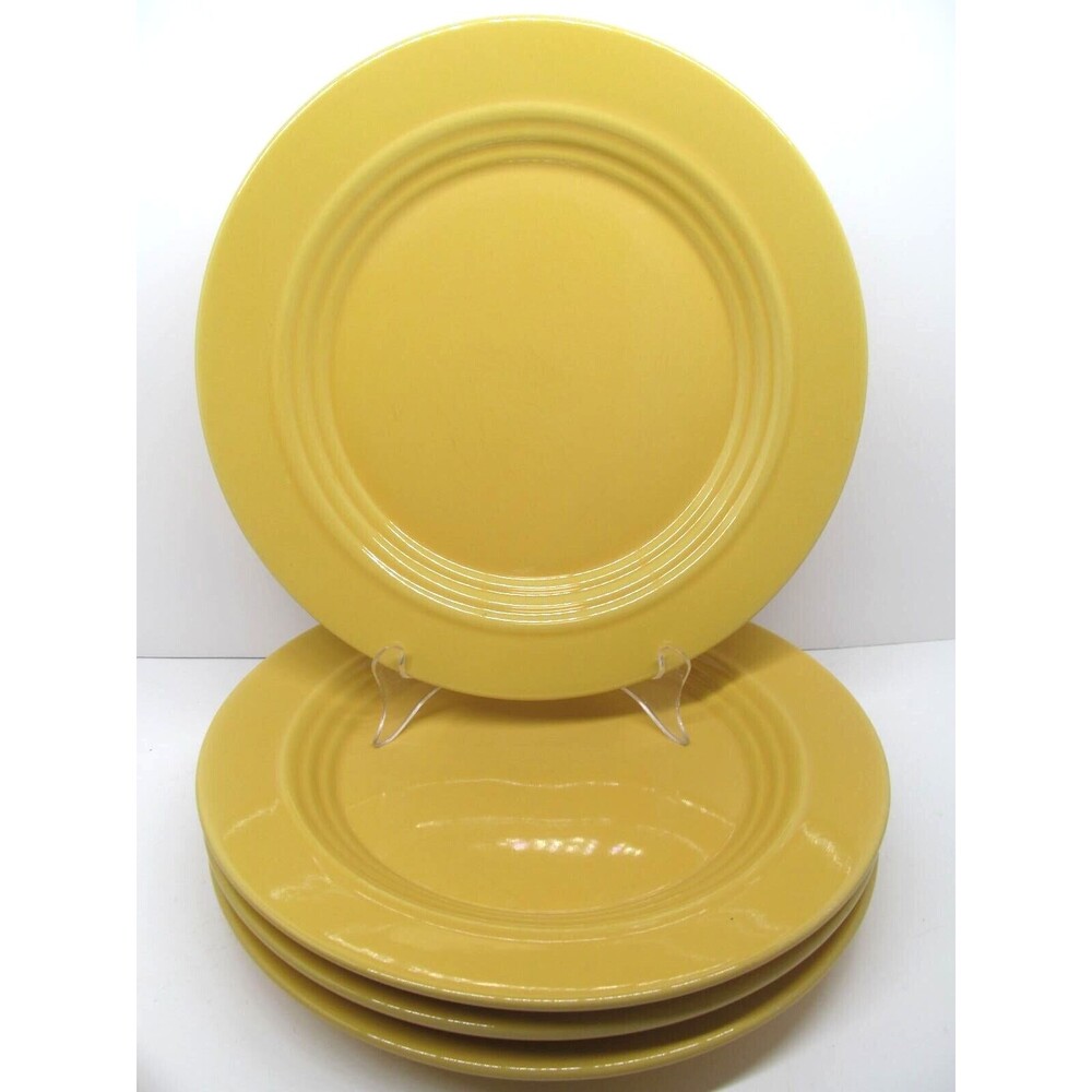 Crate & Barrel BoscoWare  4 Yellow Behive Embossed Rings 11"  Dinner Plates